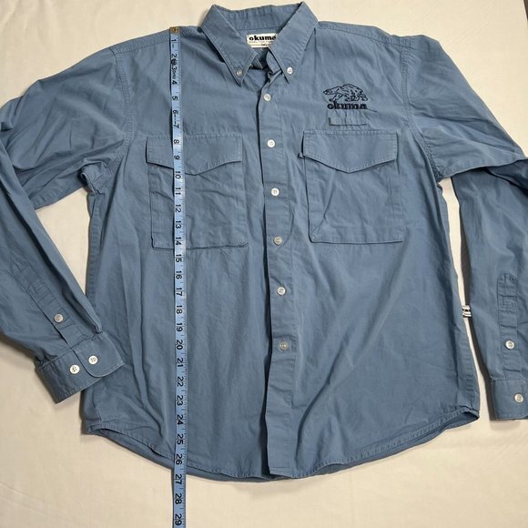 Okuma performance long sleeve‎ blue medium button up fishing shirt logo cotton - Picture 9 of 11